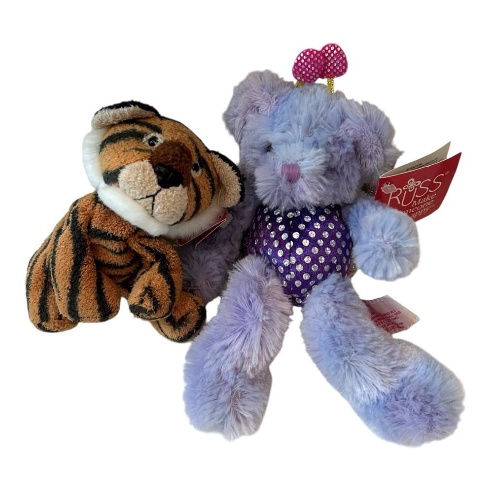 Lot (2) Vintage Russ Berrie Luv Pets Thor The Tiger & Zola Fairy Plush Toy